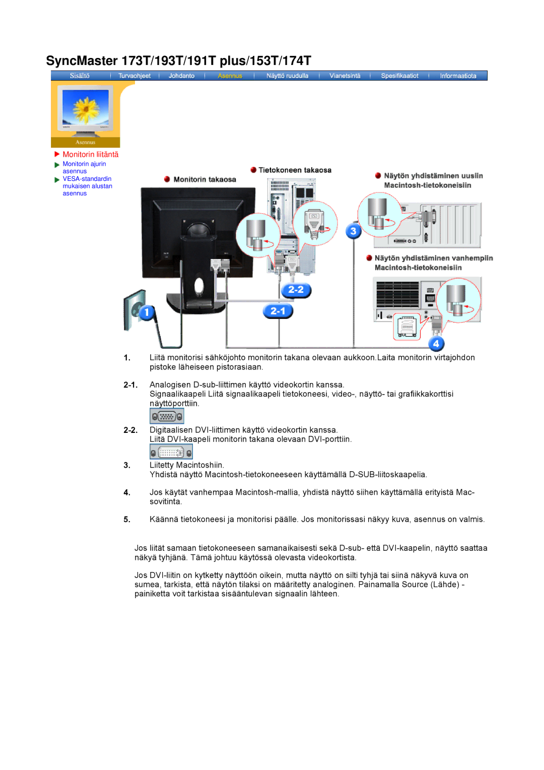 Samsung NB17BSPSQ/EDC, NB17ASHS/EDC, NB17BSHSQ/EDC, NB19BSHN/EDC manual Monitorin liitäntä 