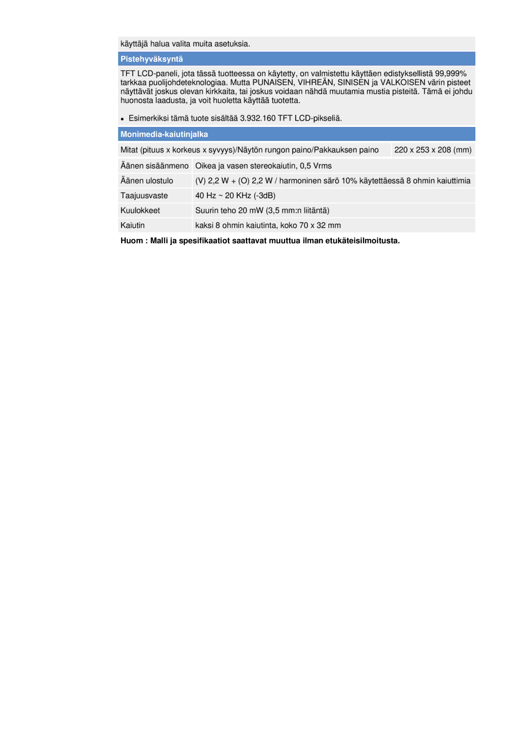 Samsung NB17BSPSQ/EDC, NB17BSHSQ/EDC manual Pistehyväksyntä 