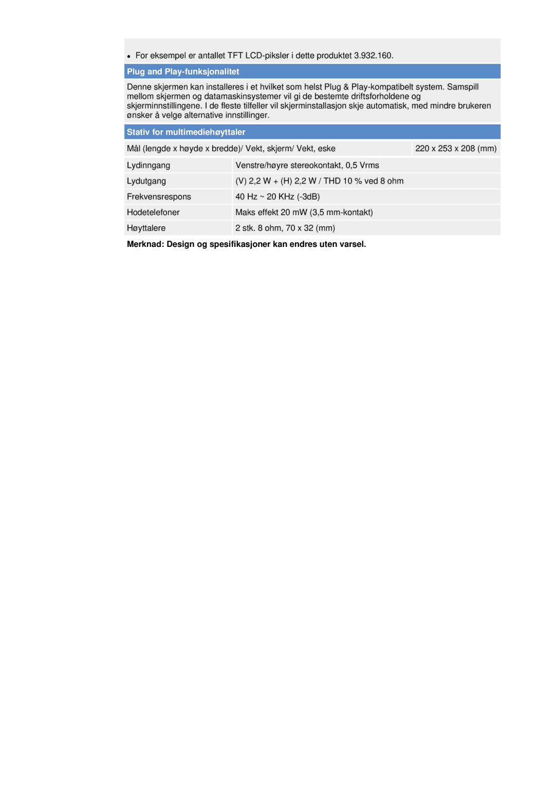 Samsung NB17BSHSQ/EDC, NB17BSPSQ/EDC manual Plug and Play-funksjonalitet 