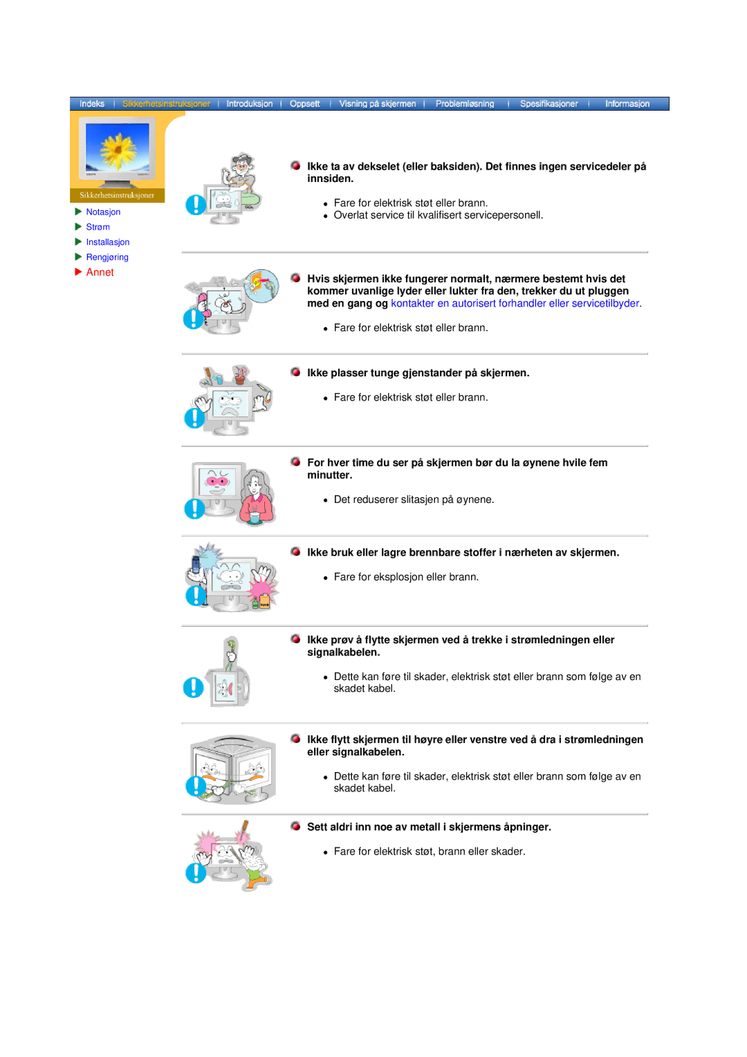 Samsung NB17BSPSQ/EDC, NB17BSHSQ/EDC manual Ikkezplasser tunge gjenstander på skjermen 