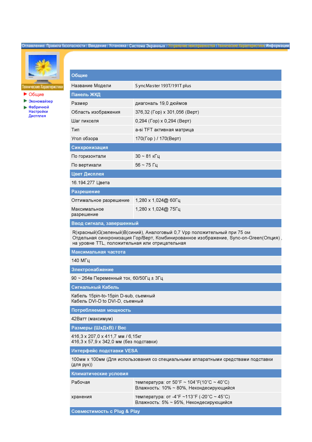 Samsung NB17BSPSV/EDC, GG15ASAB/EDC, NB17BSHSV/EDC, GG15ASAN/EDC, GG15ASAS/EDC manual Название Модели YncMaster 193T/191T plus 