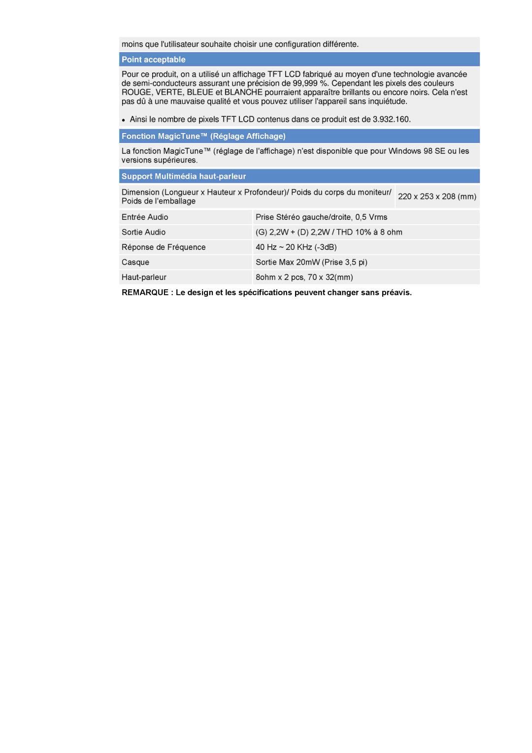 Samsung NB15ASHS/EDC, NB17BSPSV/EDC, NB17BSPSD/EDC, NB17BSHSD/EDC, NB19BSHB/EDC, NB19BSHS/EDC Support Multimédia haut-parleur 