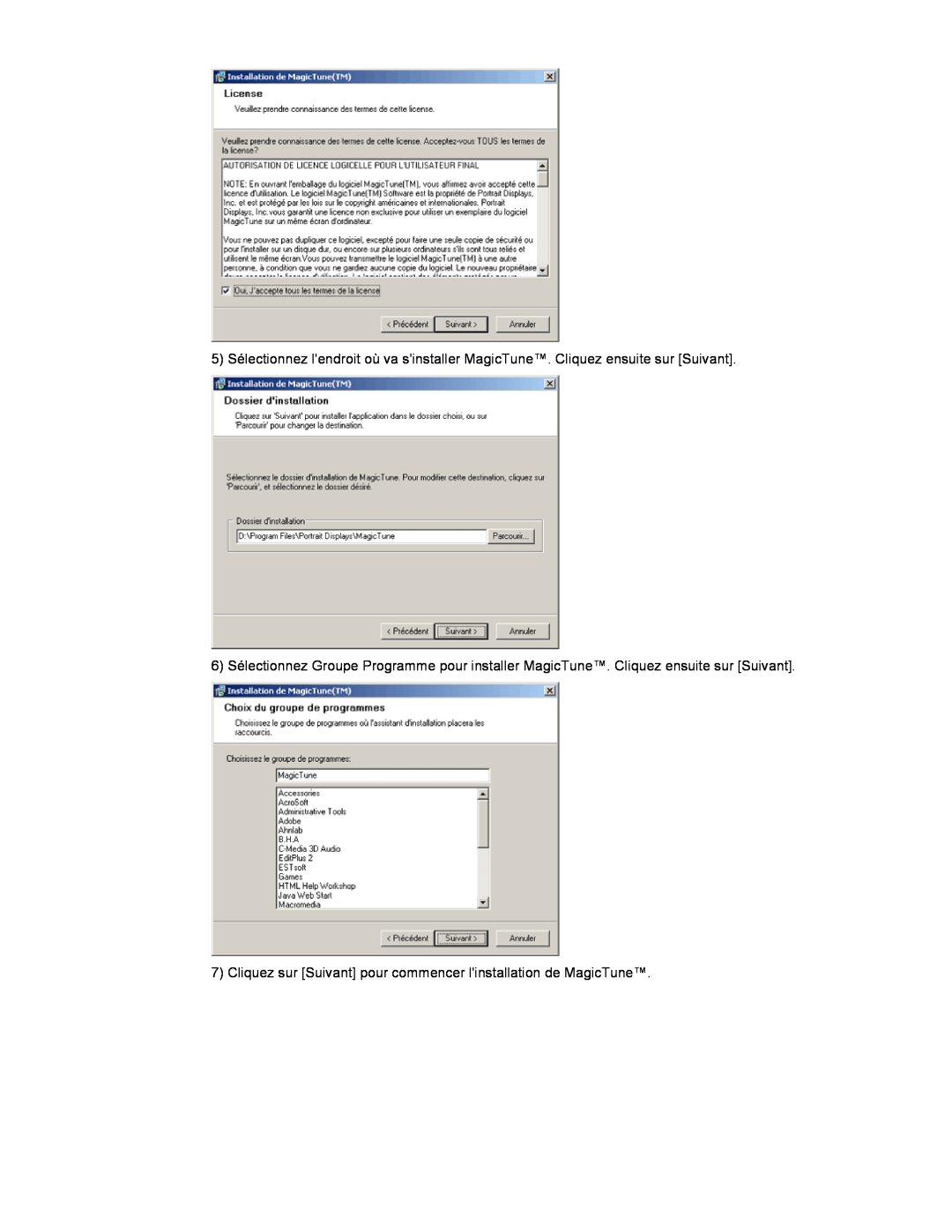 Samsung NB17BSPSD/EDC, NB17BSPSV/EDC, NB17BSHSD/EDC manual Cliquez sur Suivant pour commencer linstallation de MagicTune 