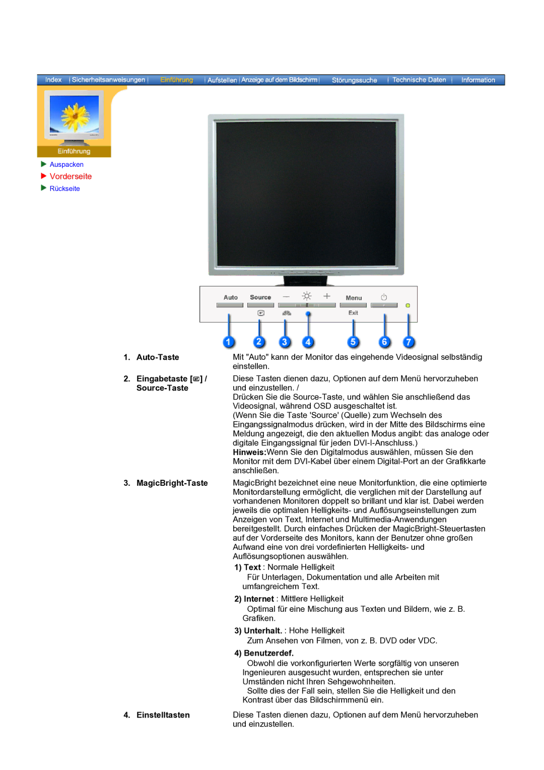 Samsung NB19PSHSB/EDC manual Auto-Taste, Einstellen, Source-Taste, Benutzerdef, Einstelltasten 