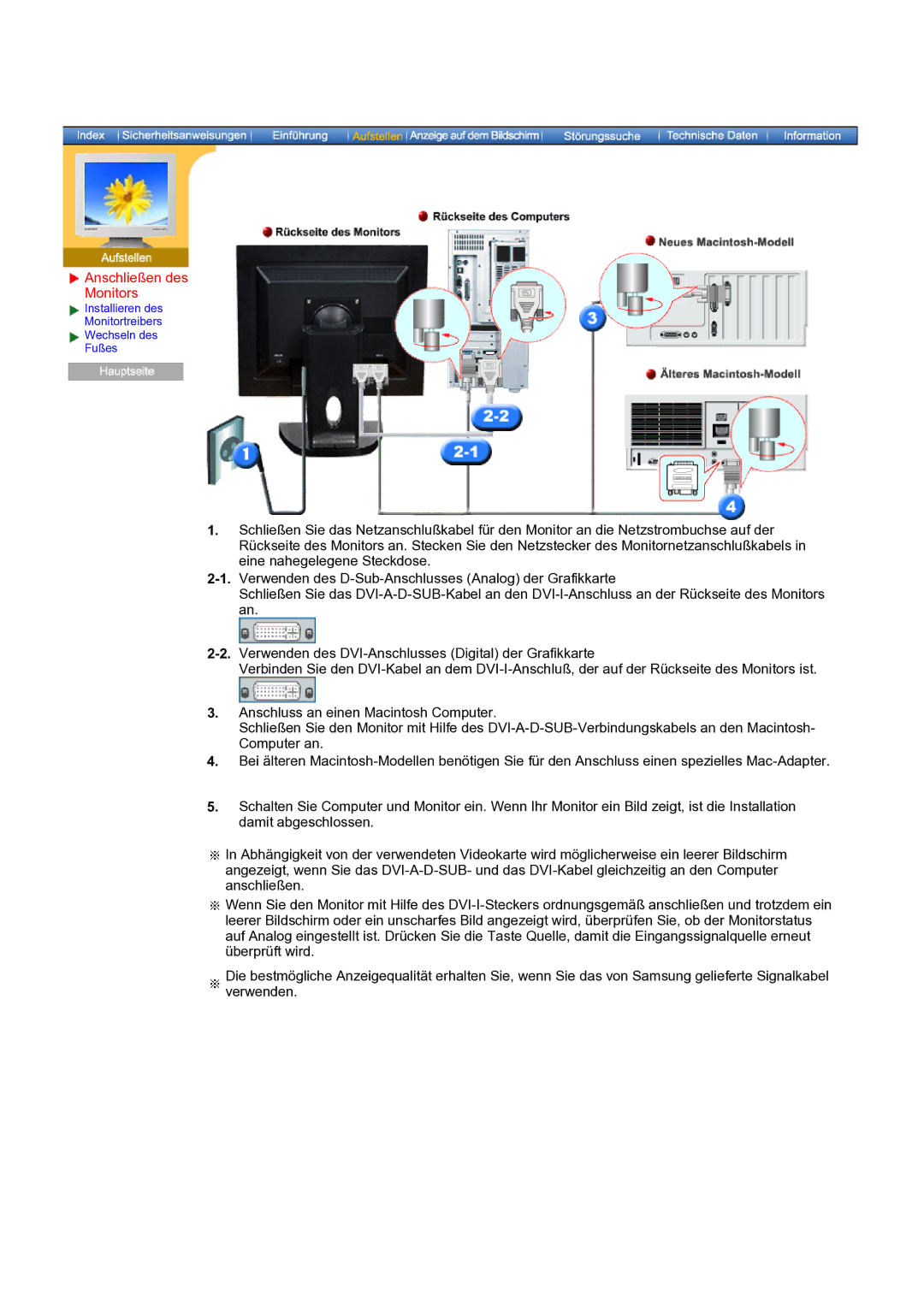 Samsung NB19PSHSB/EDC manual Anschließen des Monitors 