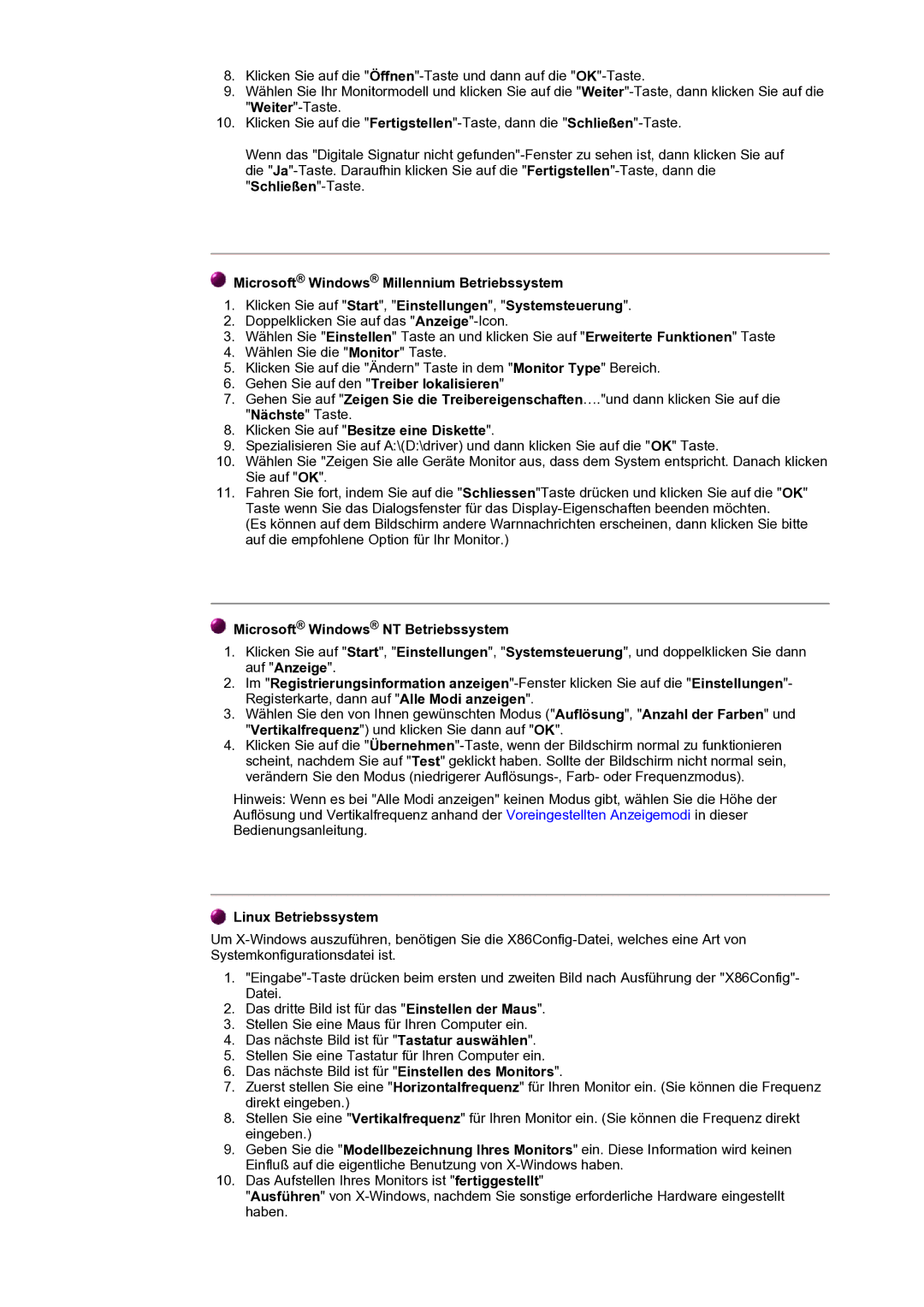 Samsung NB19PSHSB/EDC Klicken Sie auf Besitze eine Diskette, Microsoft Windows NT Betriebssystem, Linux Betriebssystem 