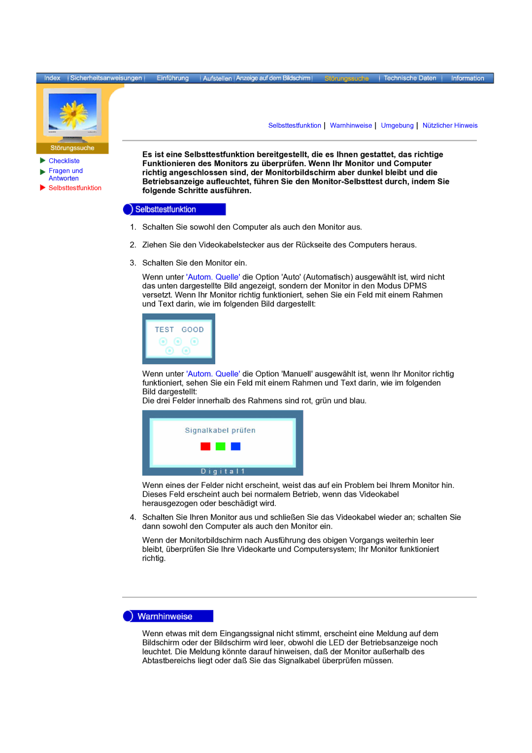 Samsung NB19PSHSB/EDC manual Selbsttestfunktion 