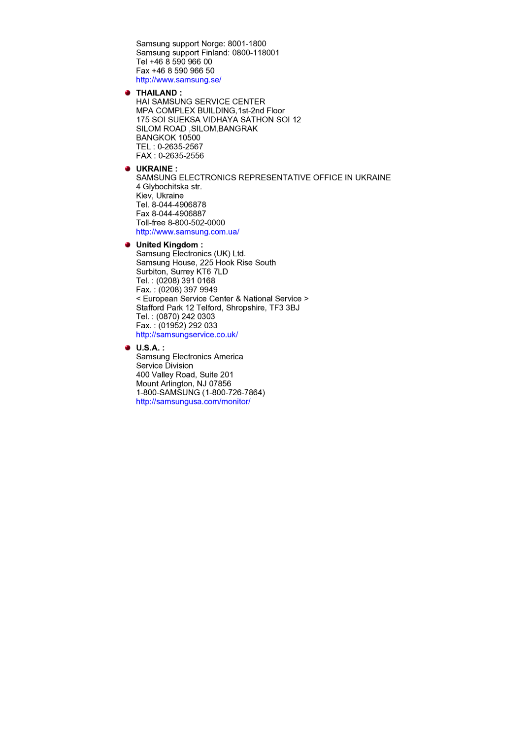 Samsung NB19PSHSB/EDC manual Thailand, United Kingdom 