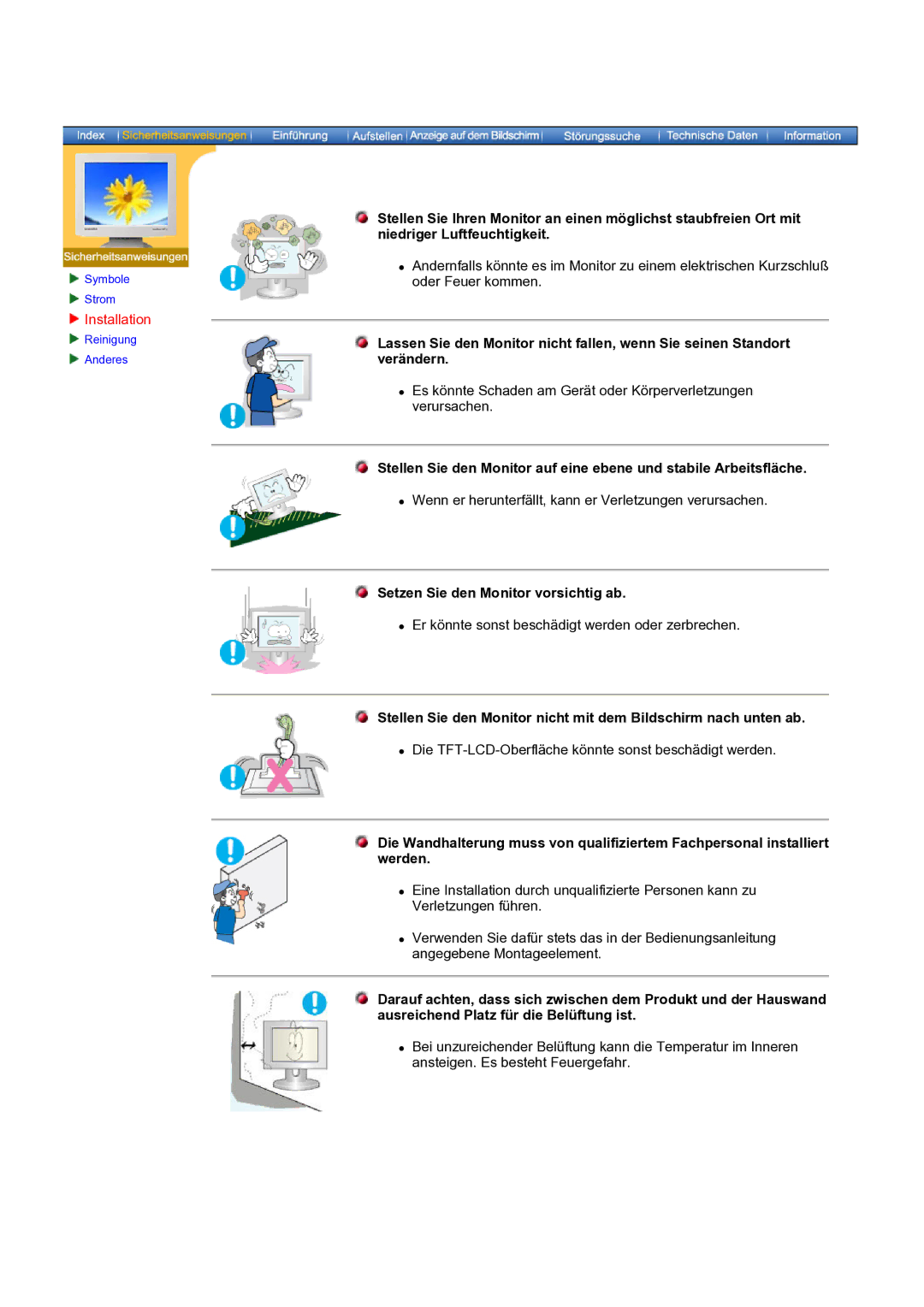 Samsung NB19PSHSB/EDC manual Installation, Setzen Sie den Monitor vorsichtig ab 