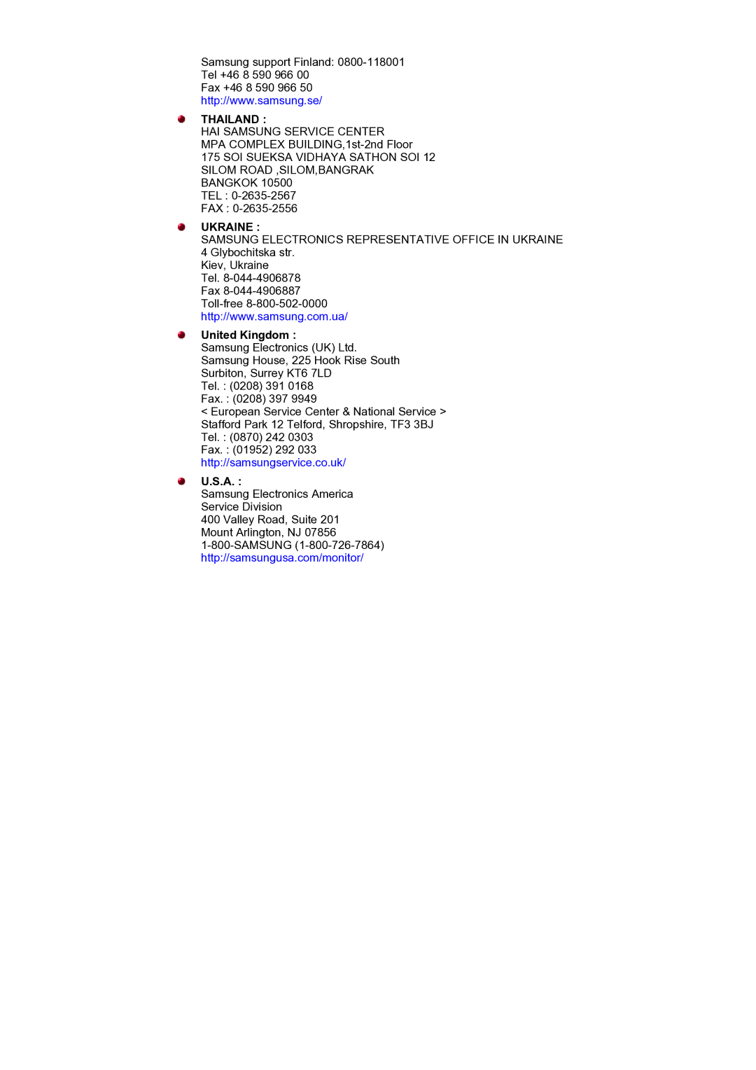 Samsung NB19PSHSB/EDC manual Thailand, United Kingdom 