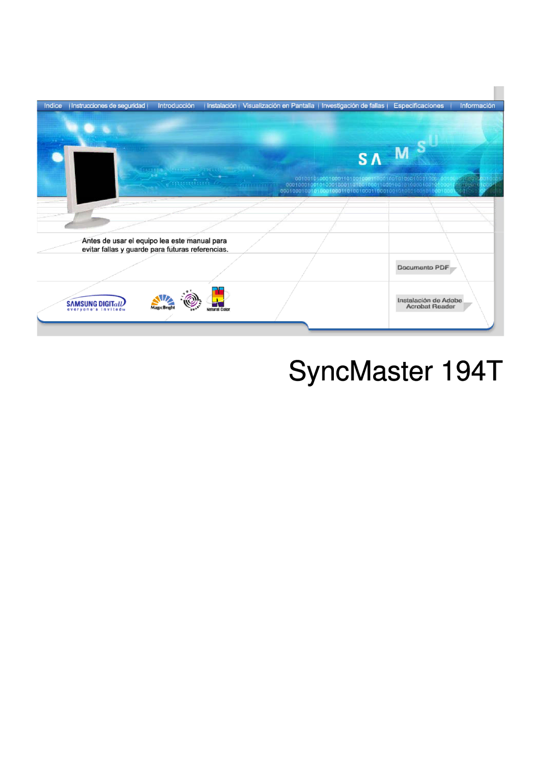 Samsung NB19PSHSB/EDC manual SyncMaster 194T 