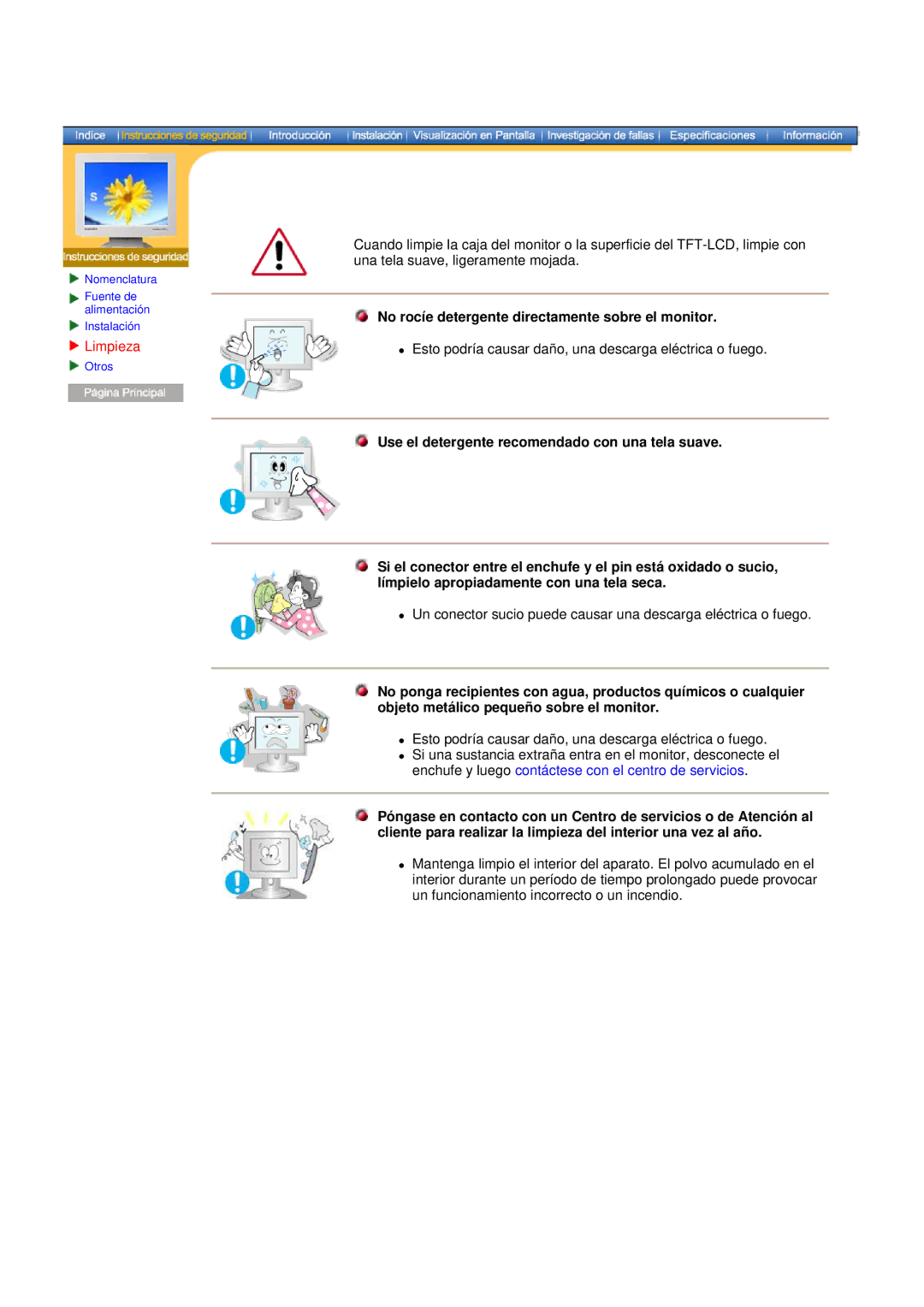 Samsung NB19PSHSB/EDC manual Limpieza, No rocíe detergente directamente sobre el monitor 