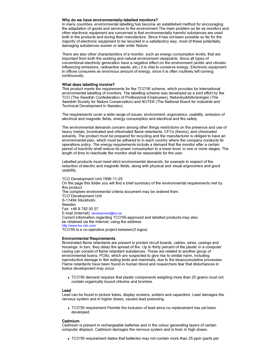 Samsung NB19PSHSB/EDC manual Why do we have environmentally-labelled monitors?, What does labelling involve?, Lead, Cadmium 