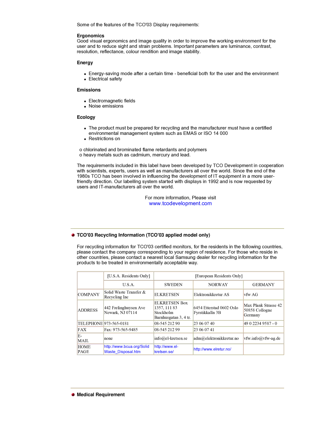 Samsung NB19PSHSB/EDC manual Ergonomics, Energy, Emissions, Ecology, TCO03 Recycling Information TCO03 applied model only 