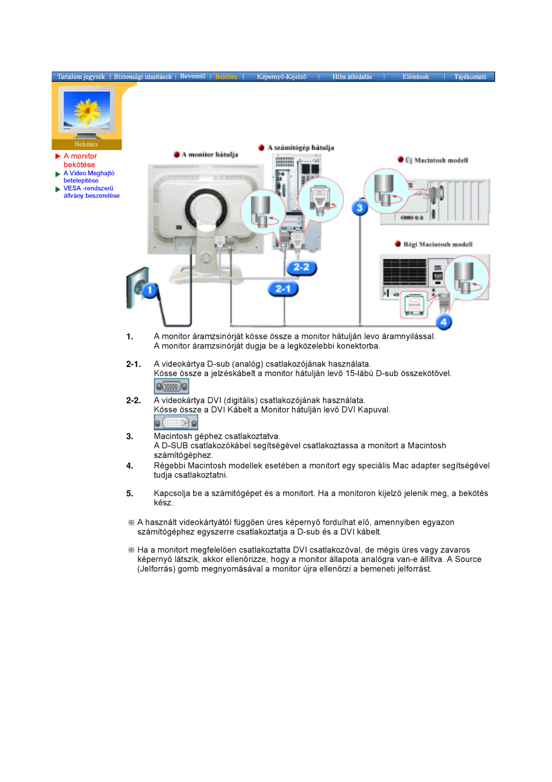 Samsung NB24BSAS/EDC manual Monitor bekötése 