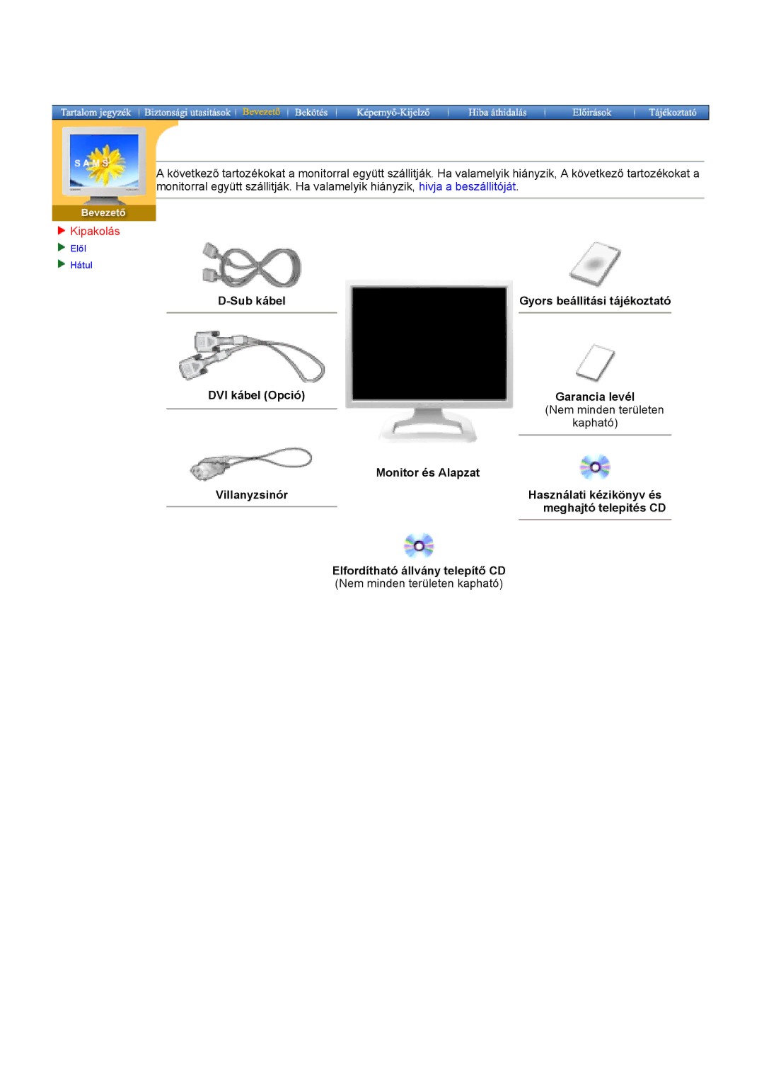 Samsung NB24BSAS/EDC manual Monitor és Alapzat 