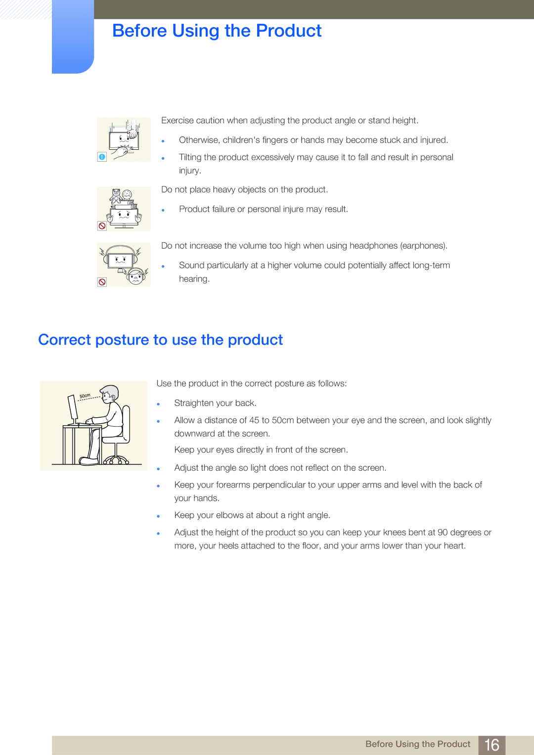 Samsung NC190-T, NC191, NC241T user manual Correct posture to use the product 