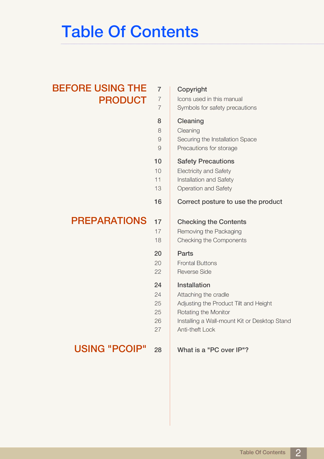 Samsung NC190-T, NC191, NC241T user manual Table Of Contents 