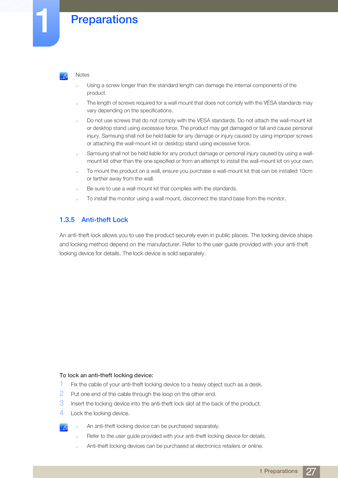 Samsung NC241T, NC190-T, NC191 user manual Anti-theft Lock 