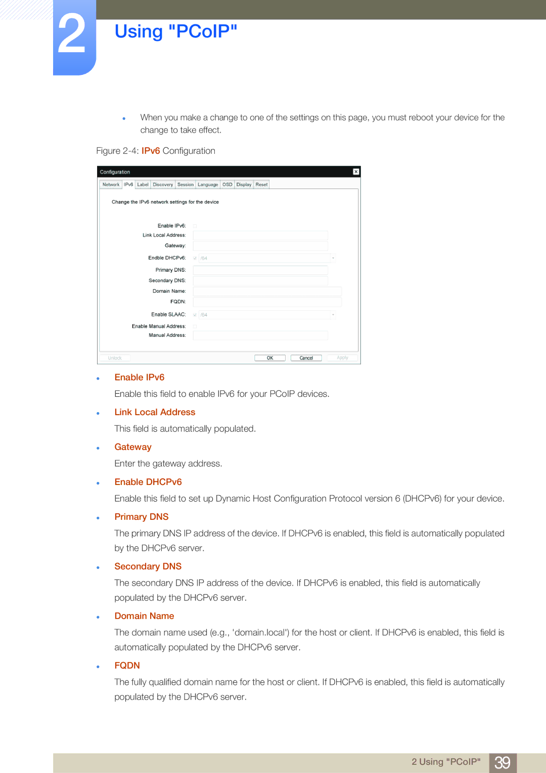 Samsung NC241T, NC190-T, NC191 user manual Enable IPv6, Link Local Address, Enable DHCPv6, Secondary DNS 