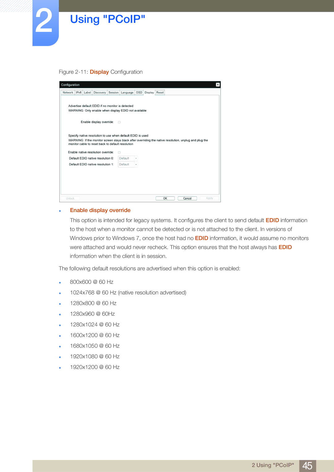 Samsung NC191, NC190-T, NC241T user manual Display Configuration, Enable display override 