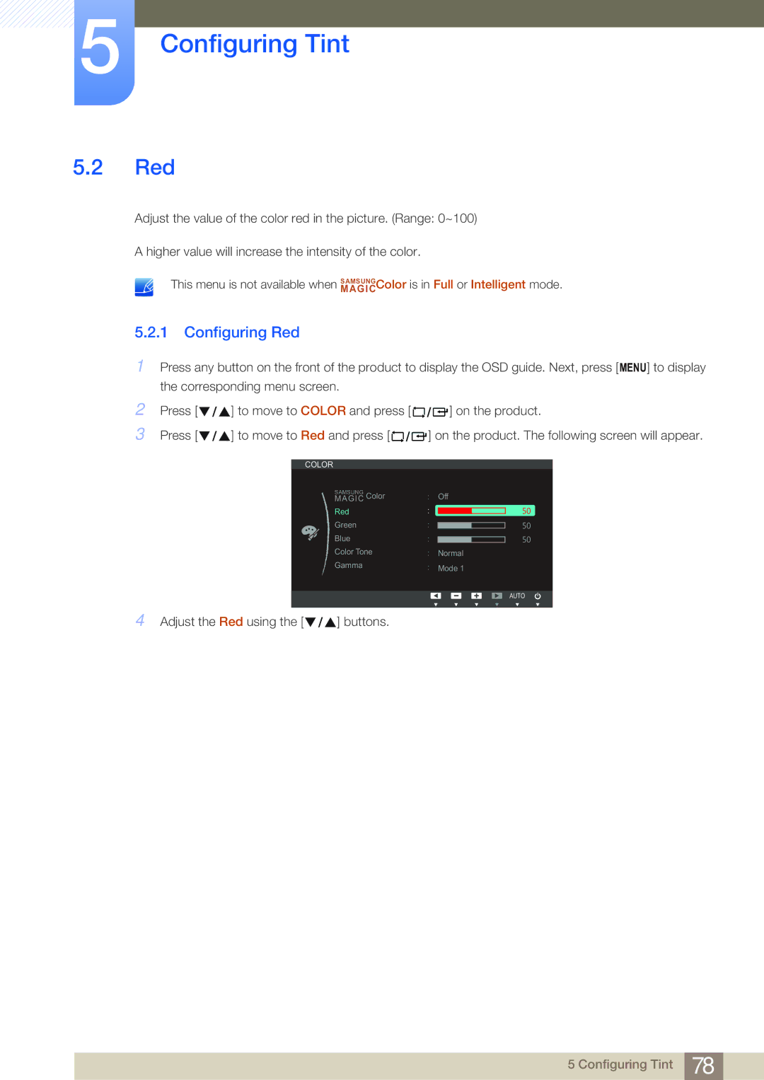 Samsung NC190-T, NC191, NC241T user manual Configuring Red 