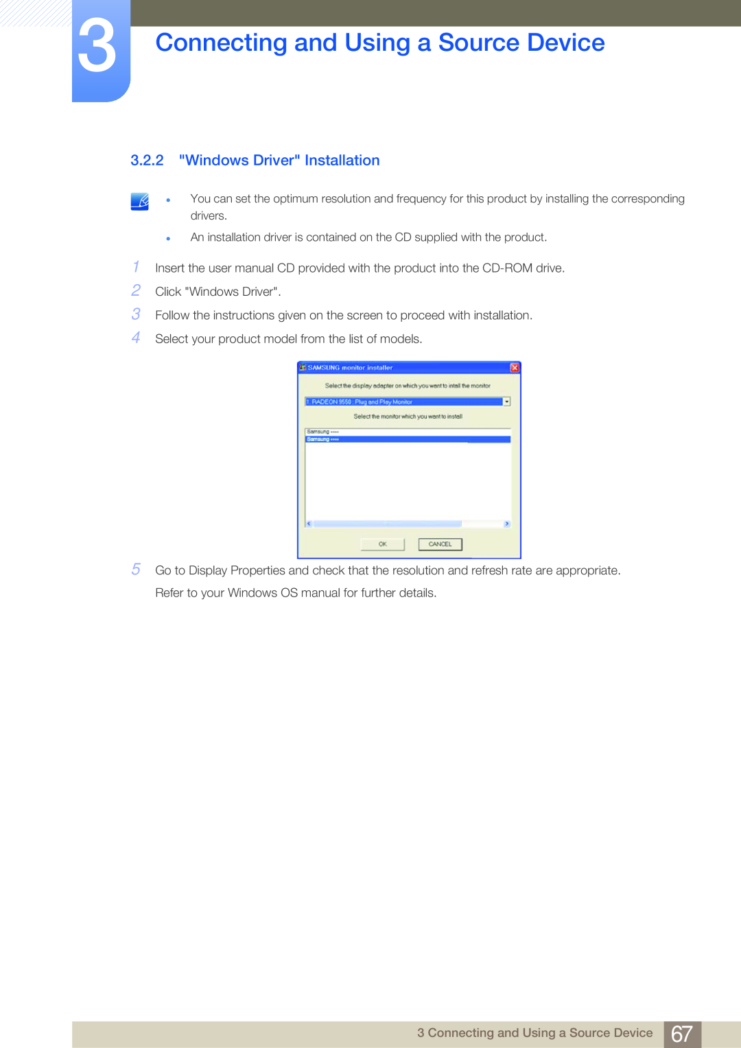 Samsung NC241T, NC190-T, NC191 user manual Windows Driver Installation, Connecting and Using a Source Device 