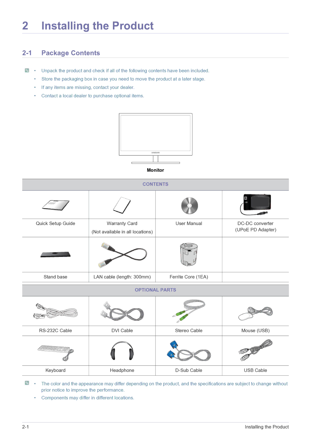 Samsung NC220P user manual Installing the Product, Package Contents 