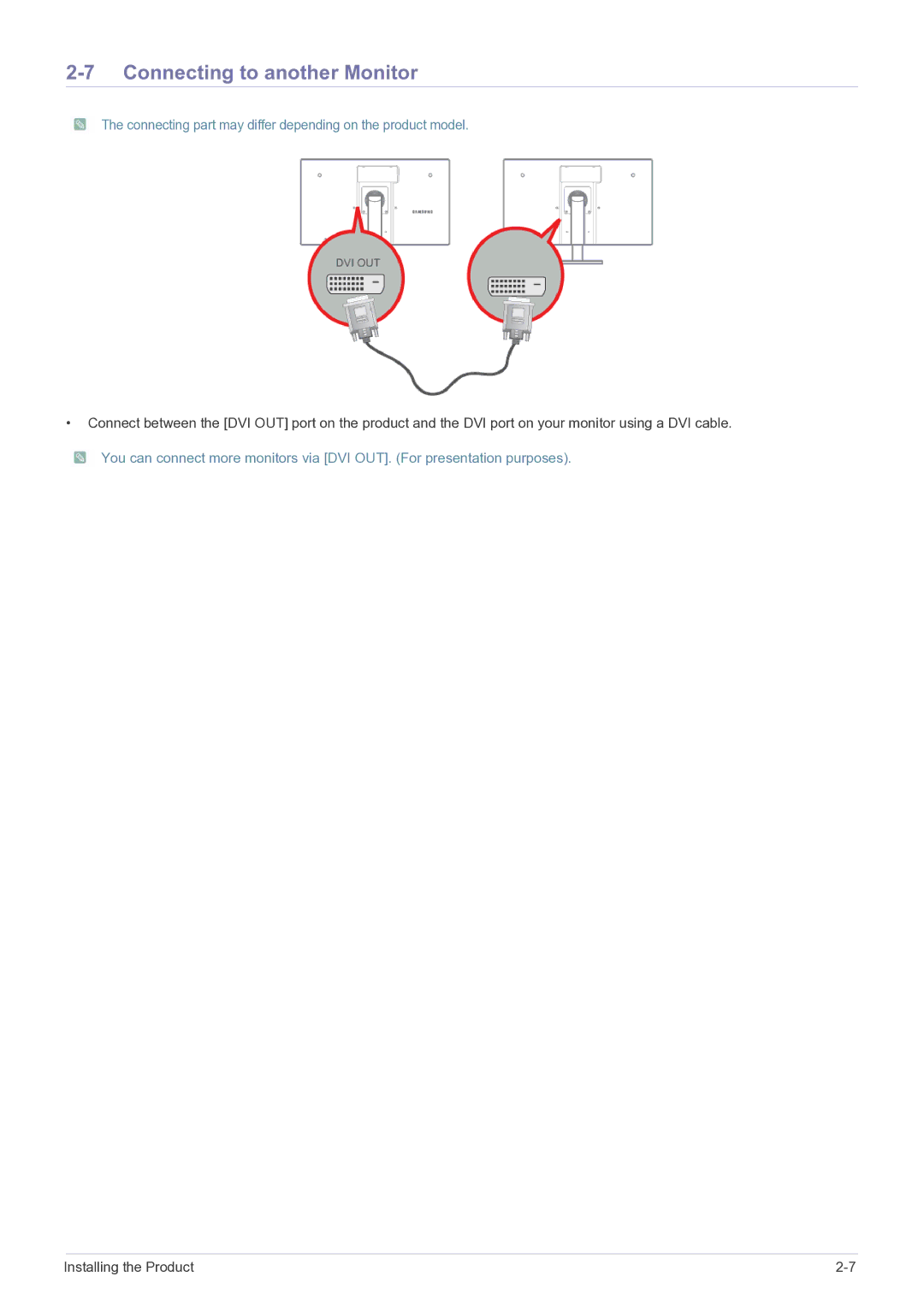 Samsung NC220P user manual Connecting to another Monitor, Connecting part may differ depending on the product model 