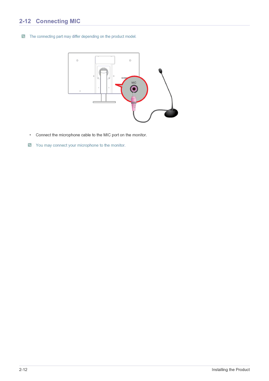 Samsung NC220P user manual Connecting MIC 