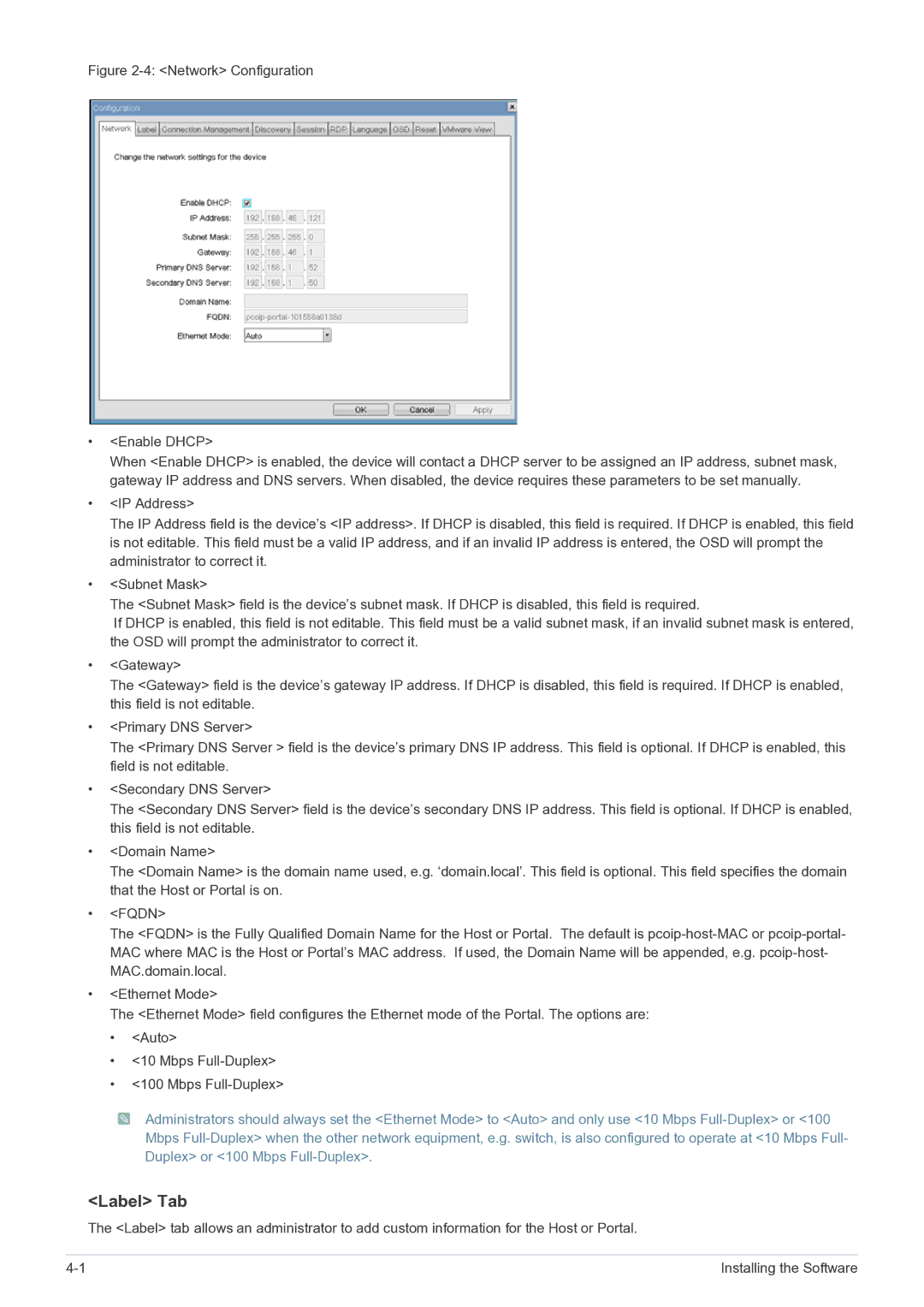 Samsung NC220P user manual Label Tab, Network Configuration Enable Dhcp 