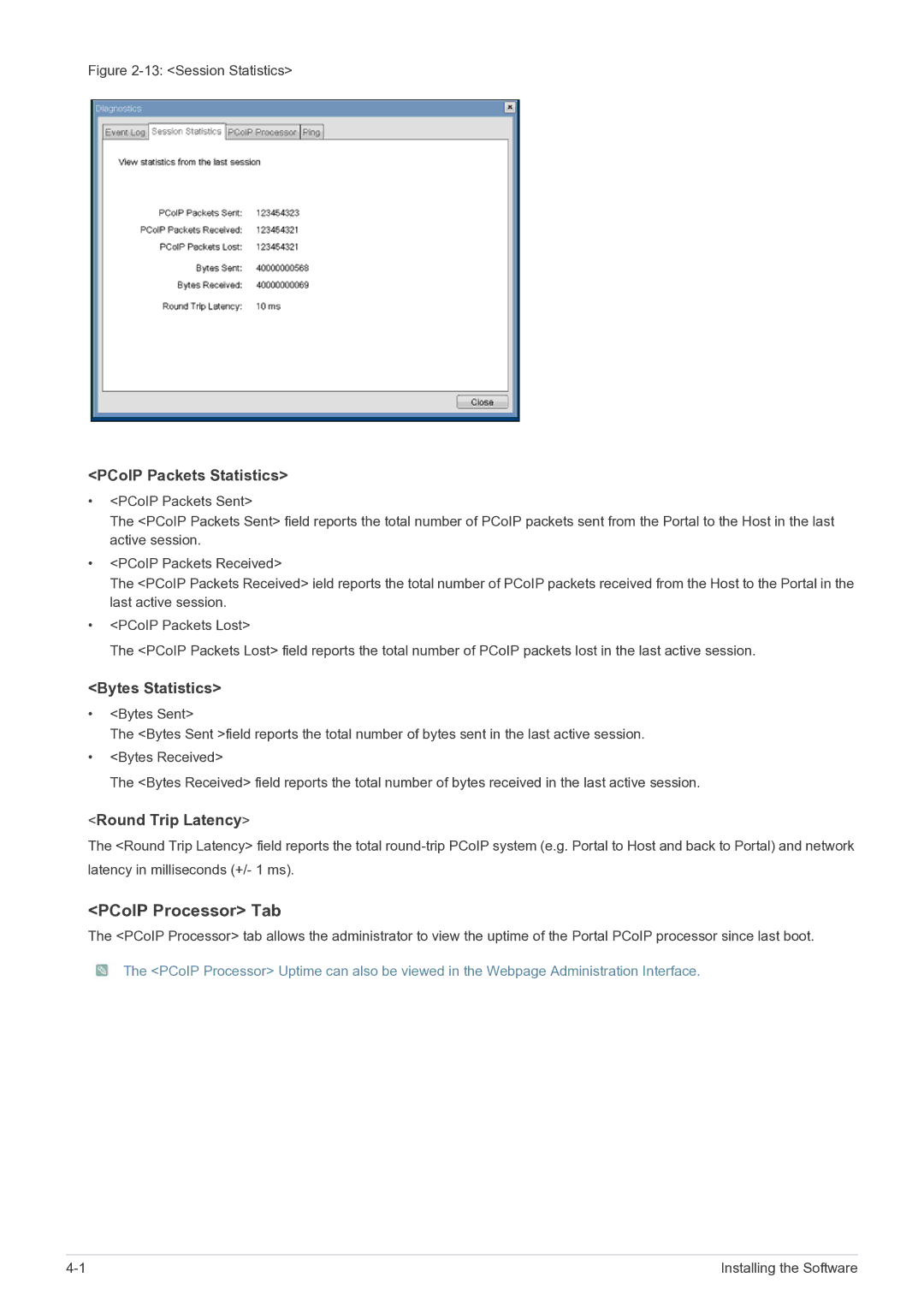 Samsung NC220P user manual PCoIP Processor Tab, PCoIP Packets Statistics 