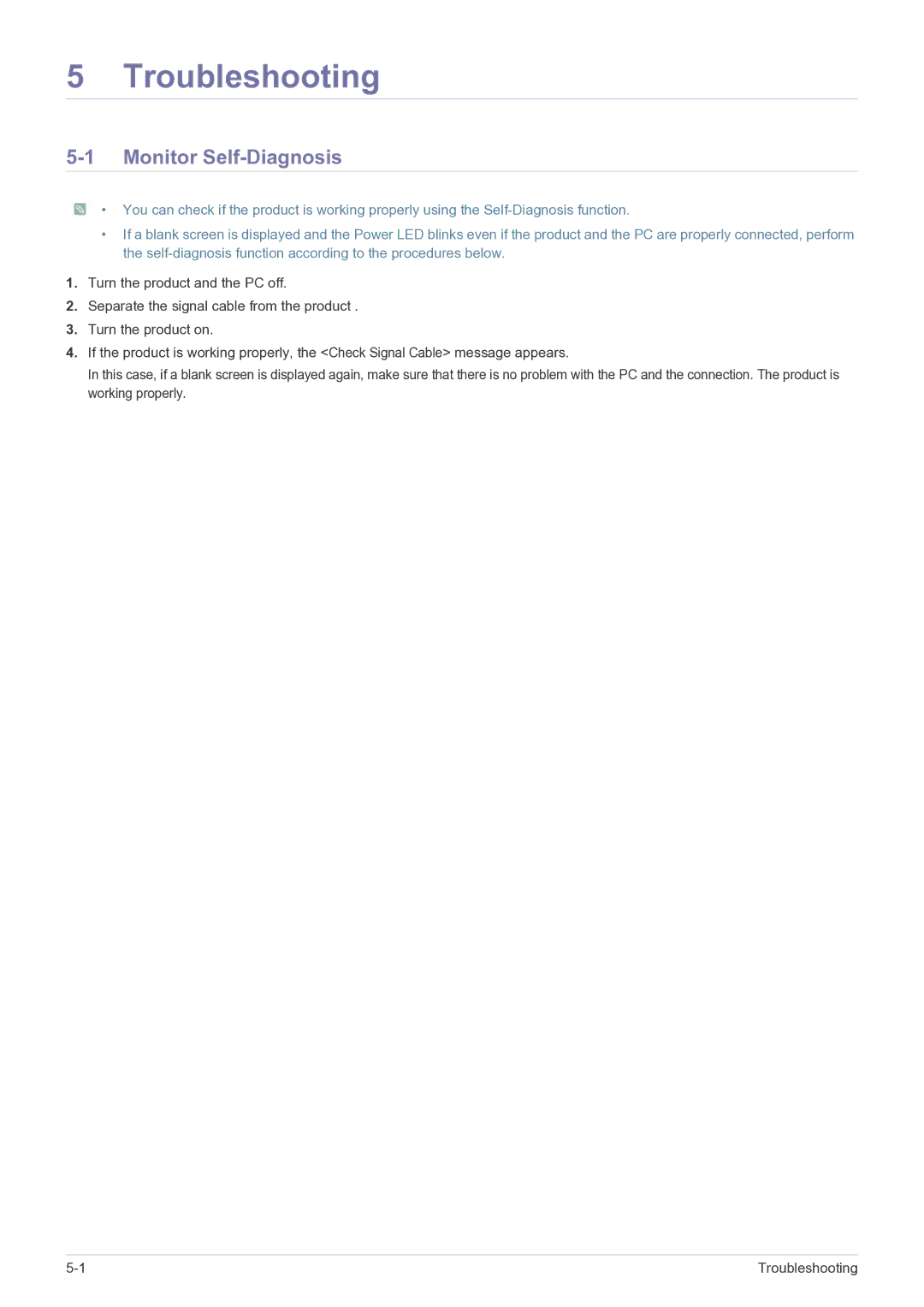 Samsung NC220P user manual Troubleshooting, Monitor Self-Diagnosis 