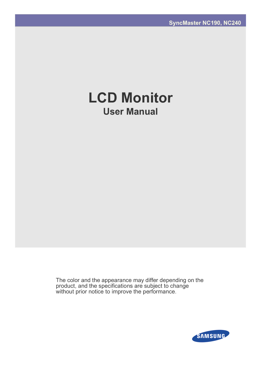 Samsung NC240 user manual LCD Monitor 