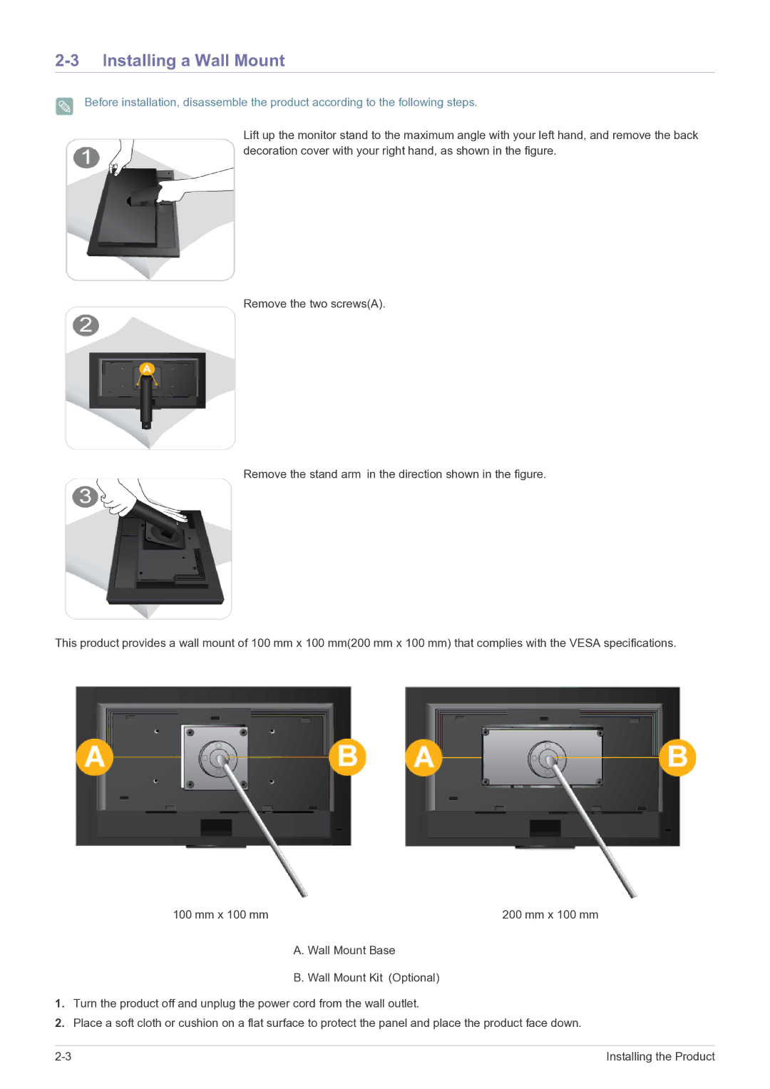 Samsung NC240 user manual Installing a Wall Mount 