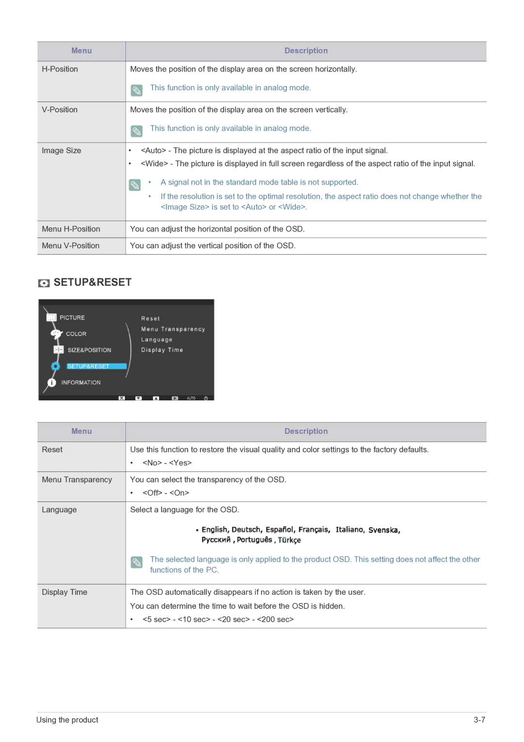 Samsung NC240 user manual Setup&Reset 