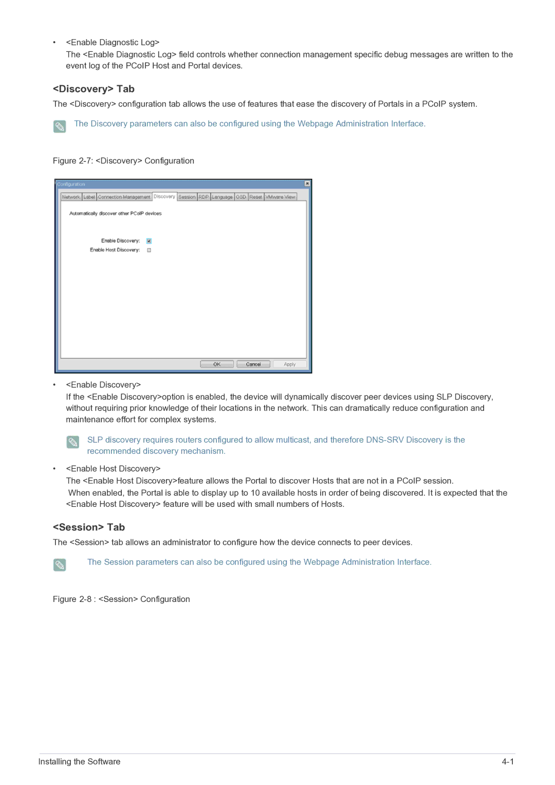 Samsung NC240 user manual Discovery Tab, Session Tab 