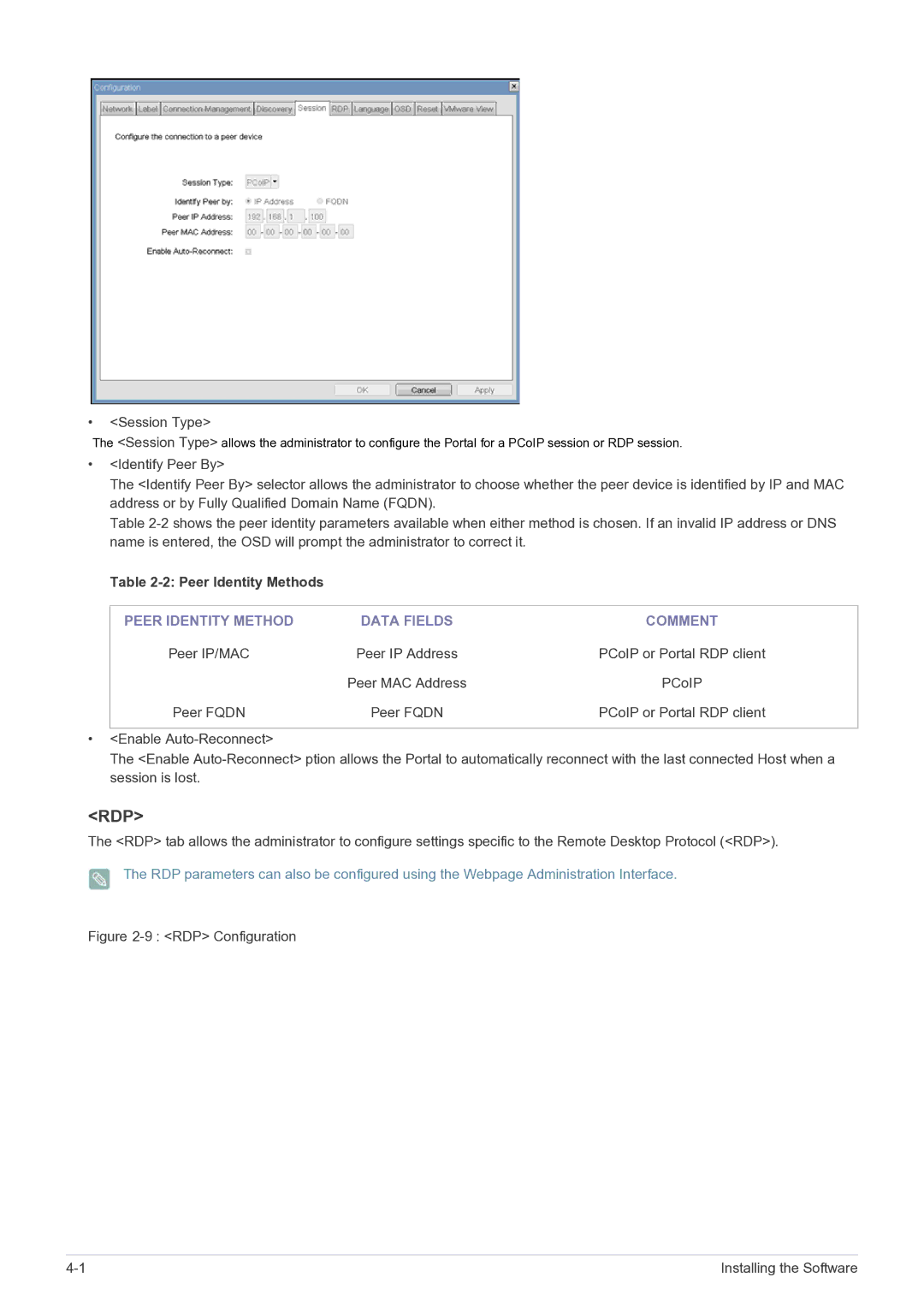 Samsung NC240 user manual Session Type, Peer Identity Method Data Fields Comment 