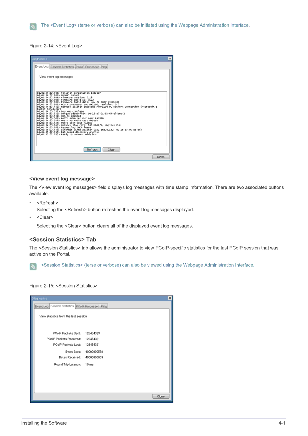 Samsung NC240 user manual Session Statistics Tab, View event log message 