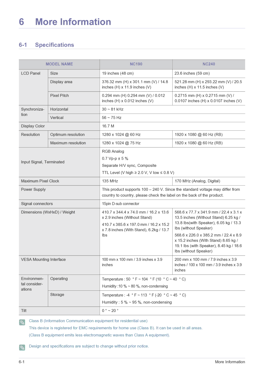 Samsung NC240 user manual Specifications, Model Name 