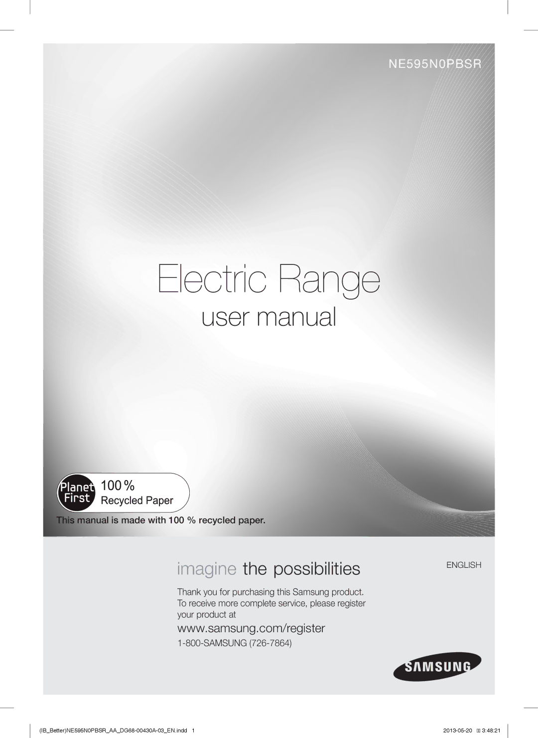 Samsung NE595N0PBSR user manual Electric Range 