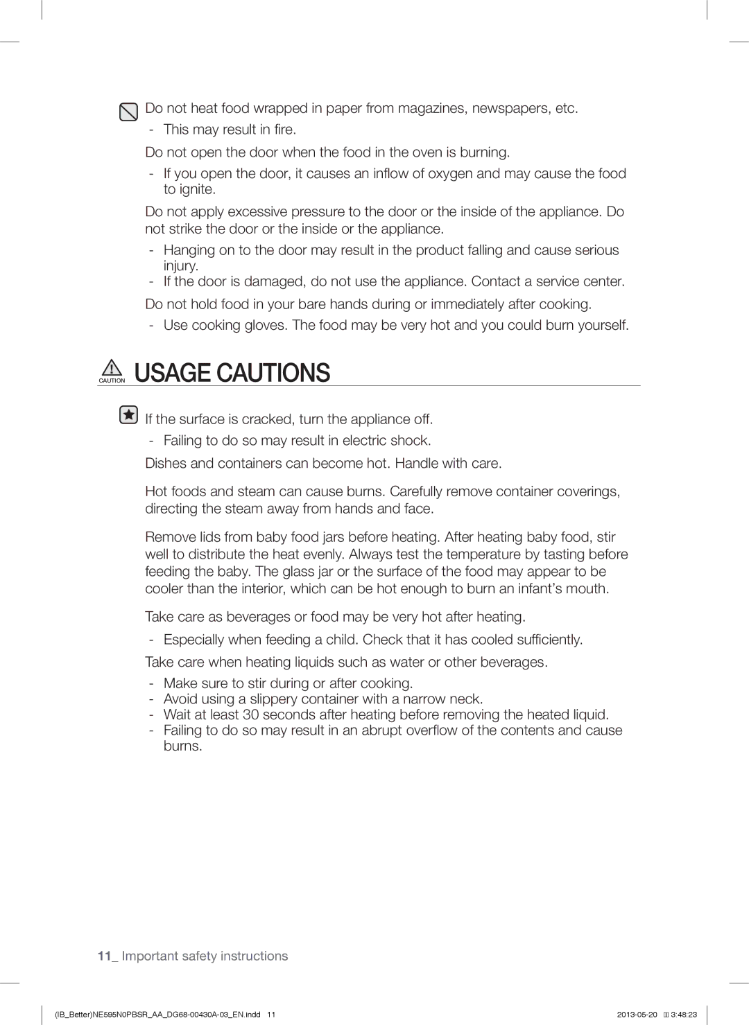 Samsung NE595N0PBSR user manual Take care as beverages or food may be very hot after heating 