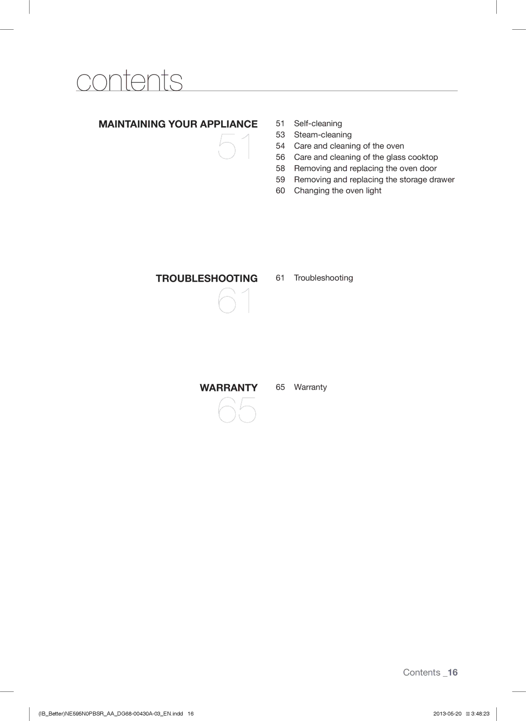 Samsung NE595N0PBSR user manual Maintaining Your Appliance Troubleshooting Warranty 