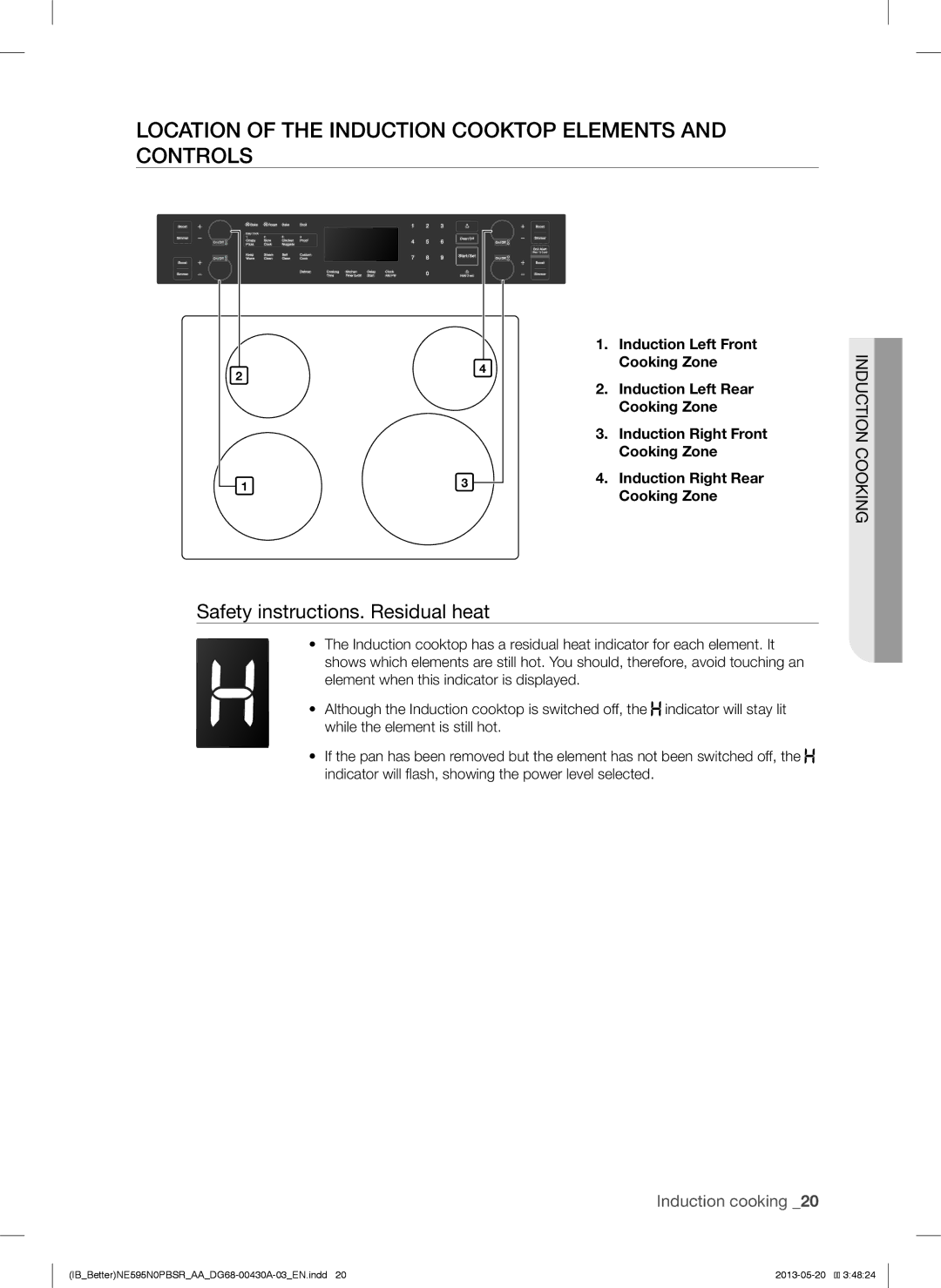 Samsung NE595N0PBSR user manual Location of the Induction Cooktop Elements and Controls 