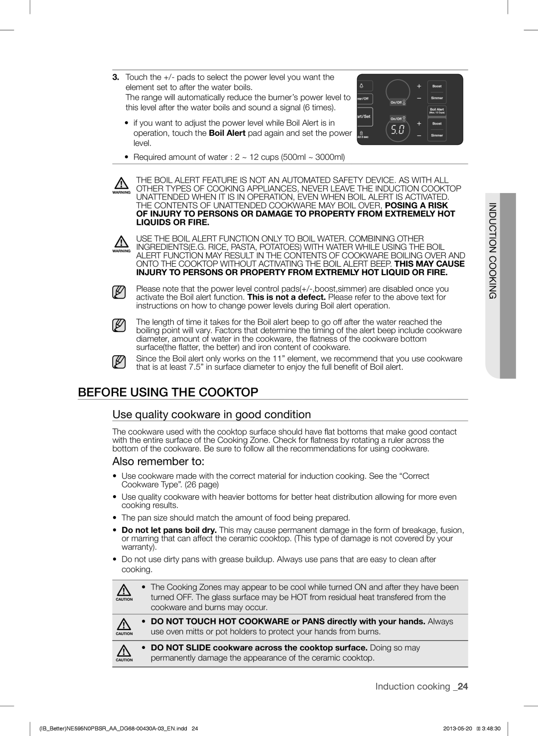 Samsung NE595N0PBSR user manual Before Using the Cooktop, Use quality cookware in good condition, Also remember to 