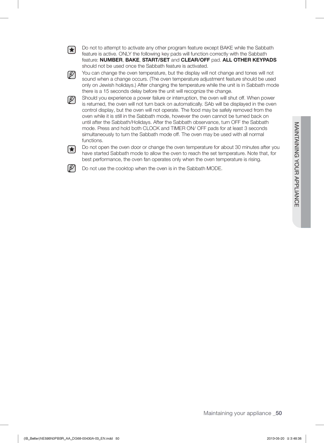 Samsung NE595N0PBSR user manual Maintaining Your Appliance 