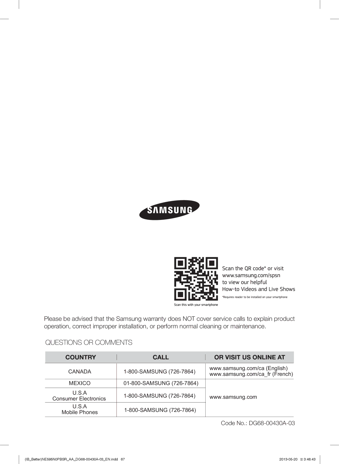 Samsung NE595N0PBSR user manual Code No. DG68-00430A-03 