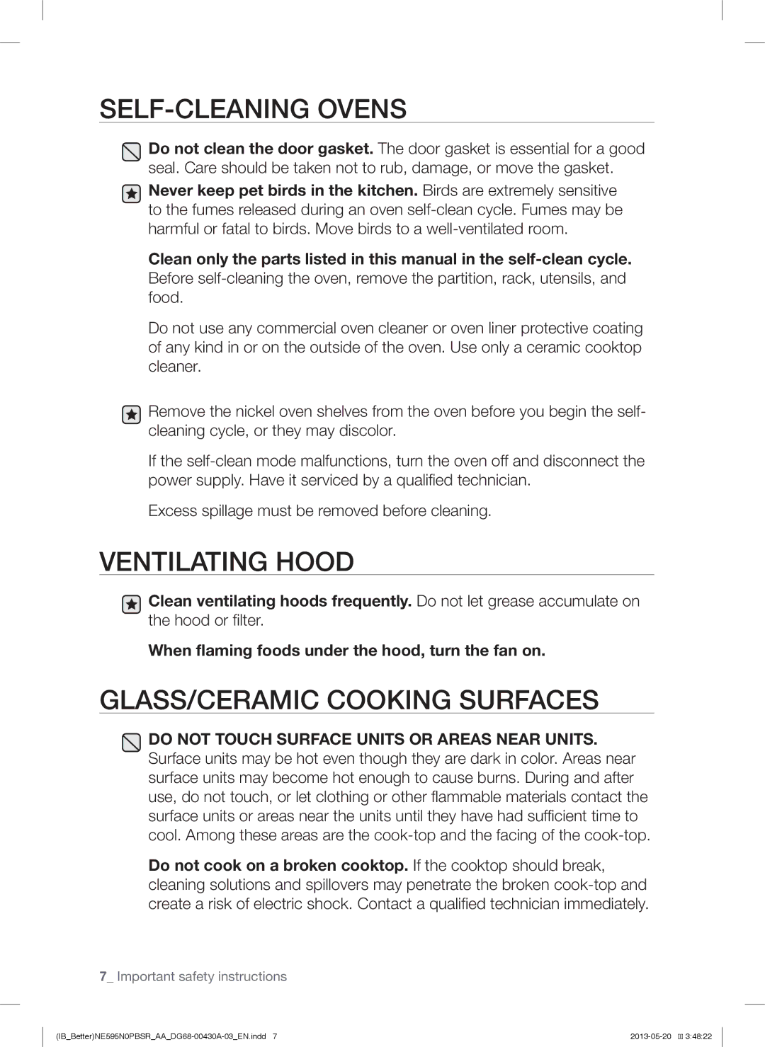 Samsung NE595N0PBSR user manual SELF-CLEANING Ovens 