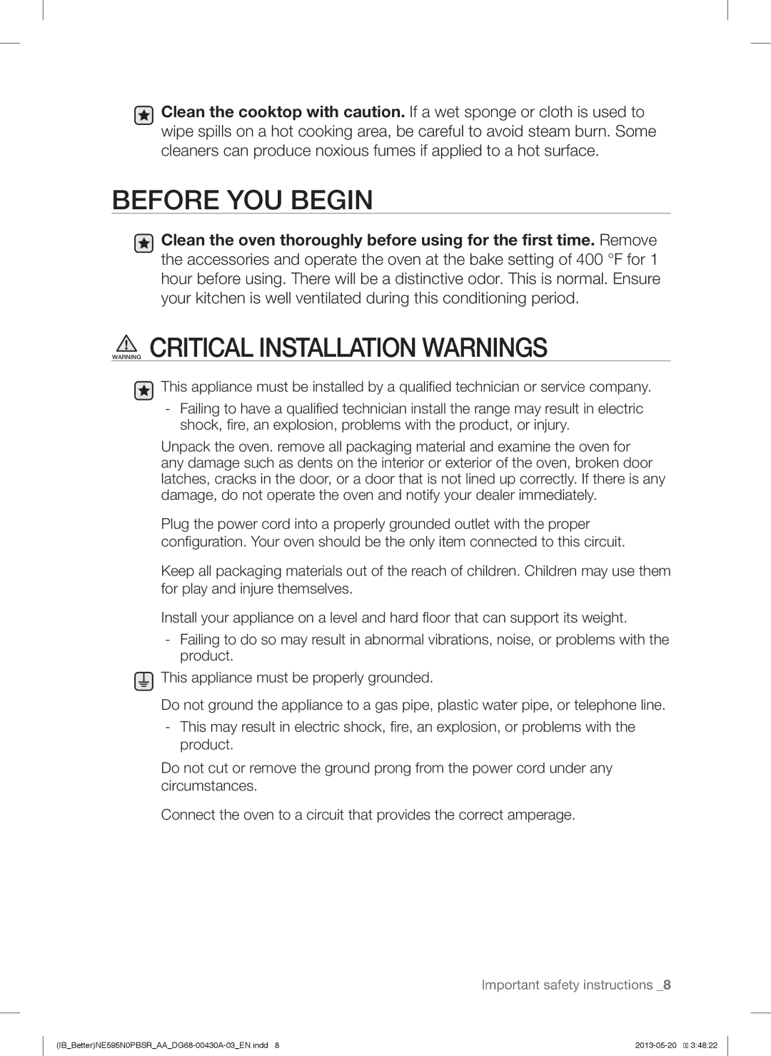 Samsung NE595N0PBSR user manual Before YOU Begin 