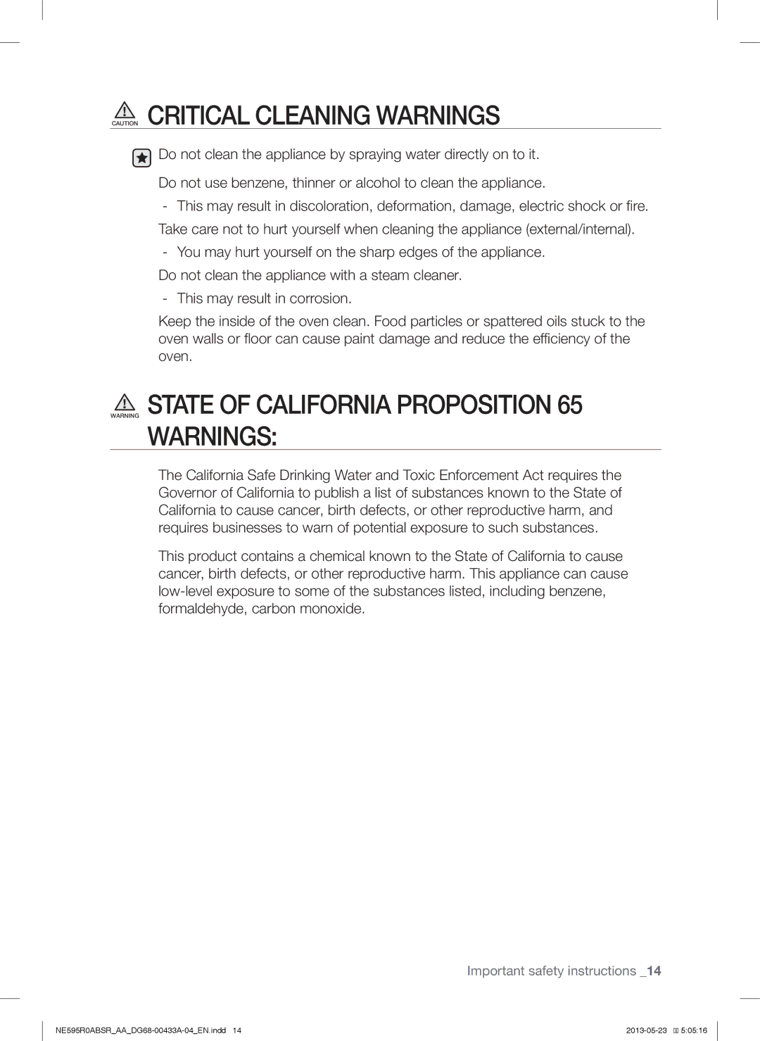 Samsung NE595R0ABWW, NE595R0ABBB, NE595N0PBSRAA, NE595R0ABSRAA user manual Important safety instructions 